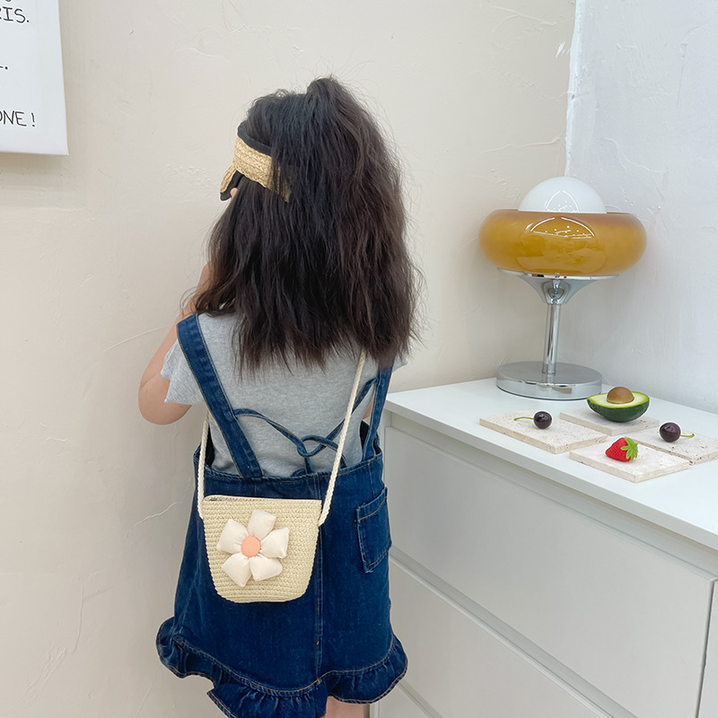 Bolsa de playa de los nuevos niños del verano bebé mini bolso de hombro lindo niñas bolsa de accesorios de paja bolsa monedero
