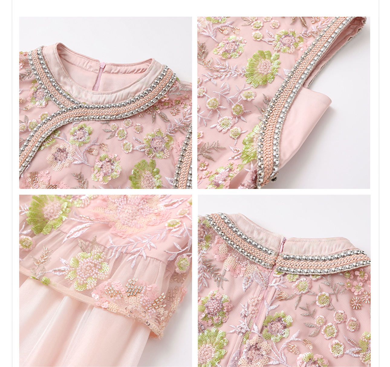 Váy sườn xám maxi thêu sequin phong cách Trung Quốc mới mùa hè N5042 — hồng, Xanh lam sông băng chi tiết 39
