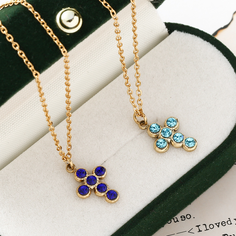 Simple Style Cross Stainless Steel Titanium Steel Plating Inlay Rhinestones Pendant Necklace 1 Piece