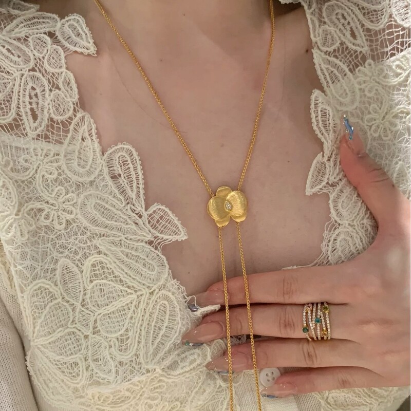 纯银S925拉丝工艺蝴蝶兰项链毛衣链高级感轻奢小众设计精致锁骨链|undefined