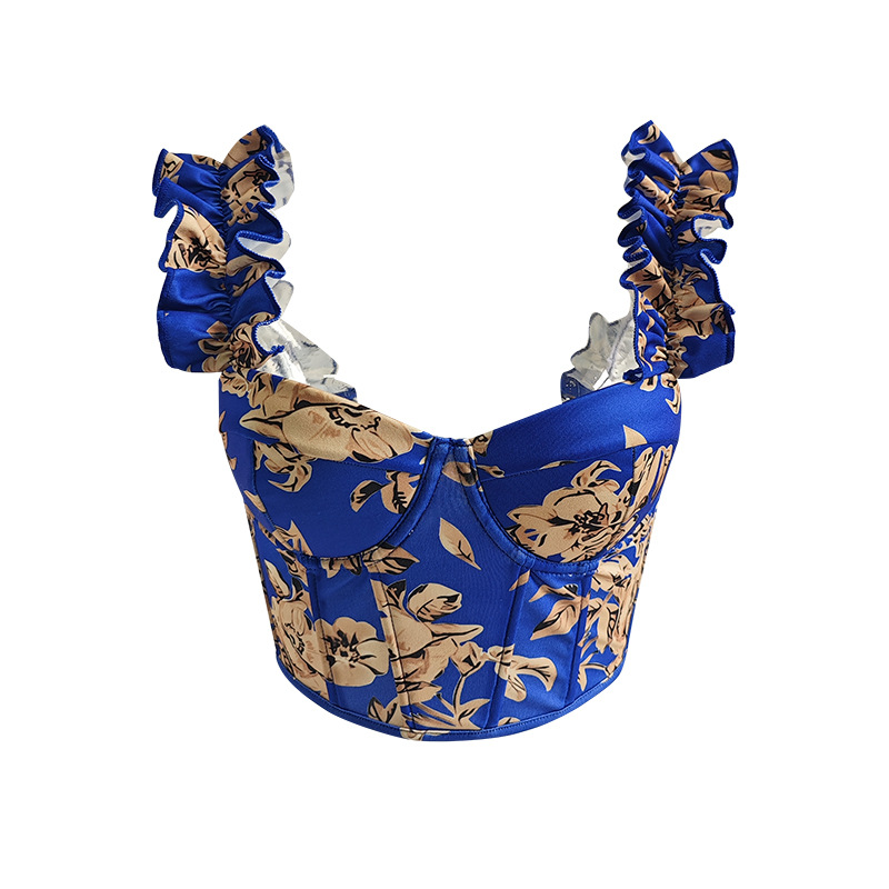 Verano explosivo flor triturada arco chaqueta de cinturón de pecho de acero impresión francesa dulce y sexy chaleco image 7