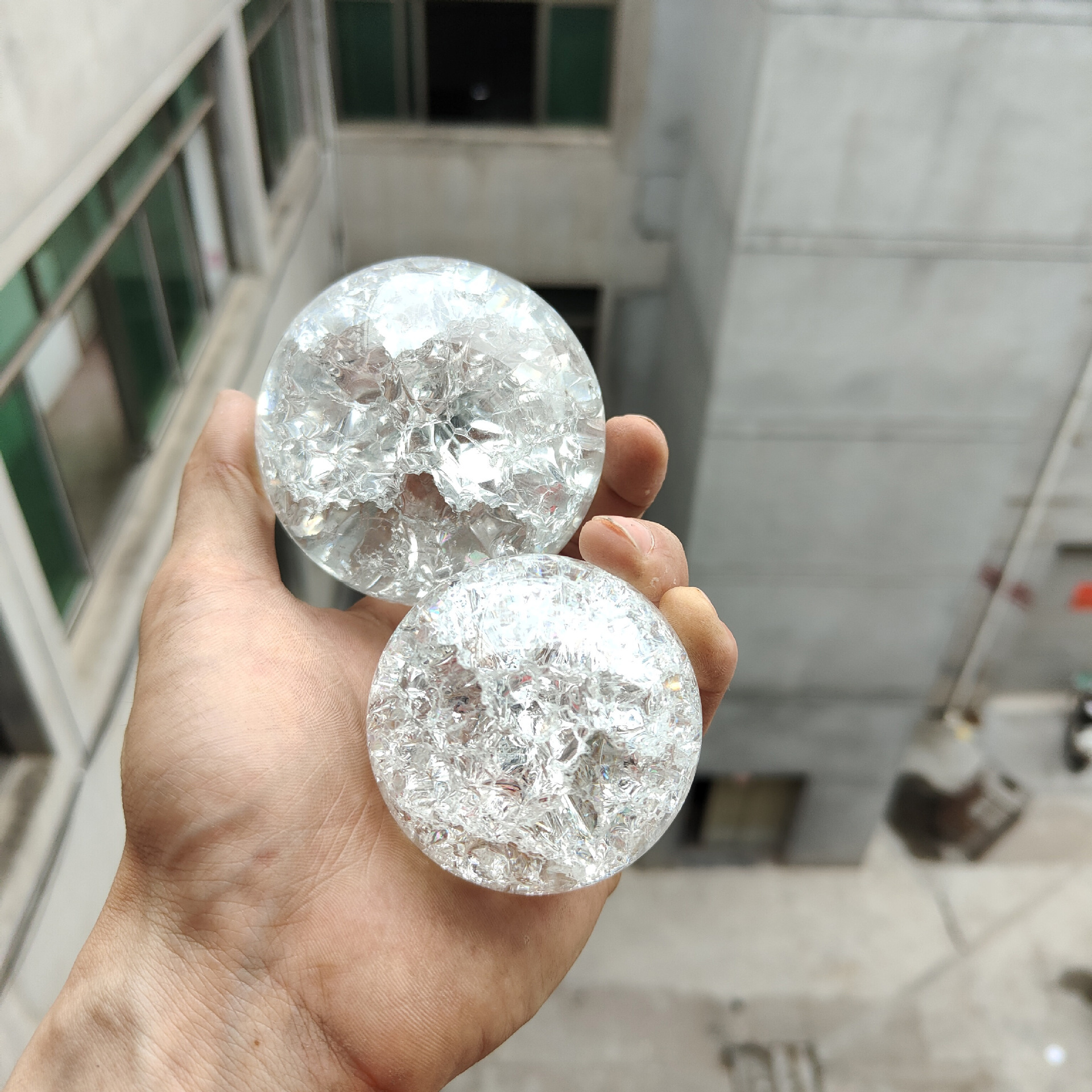 彩色水晶冰裂球实心玻璃球假山喷泉裂纹流水盆景工艺配件饰品摆件