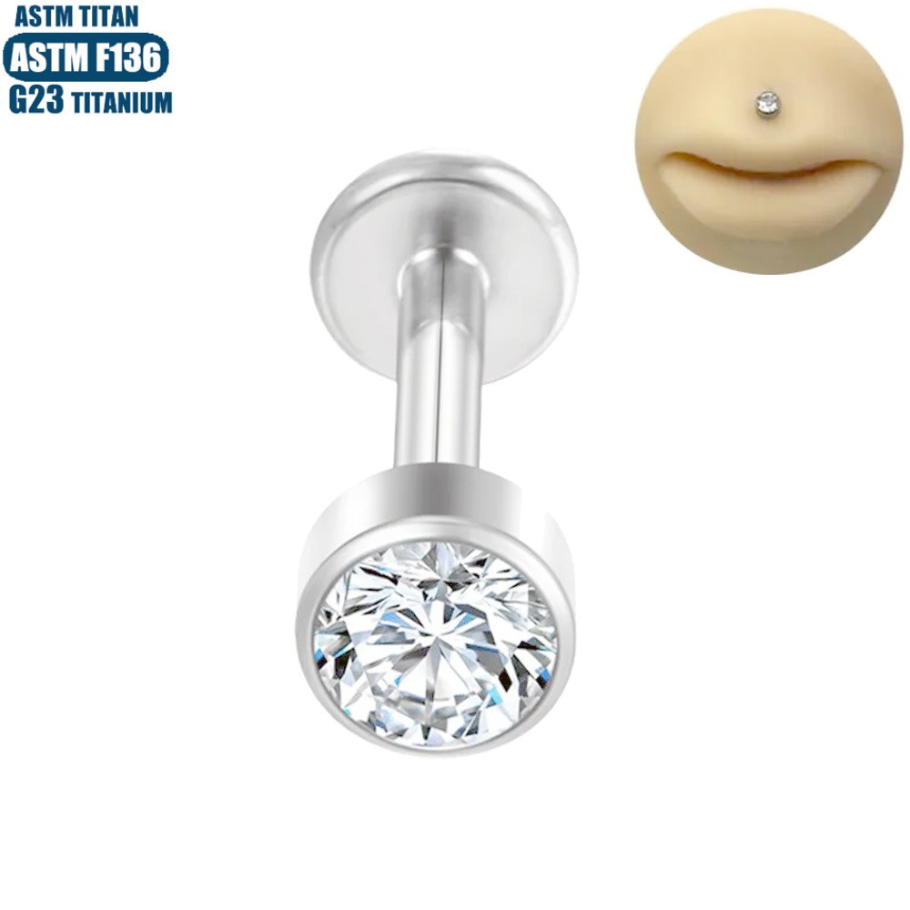 Labret stud lip piercing jewelry styling detail