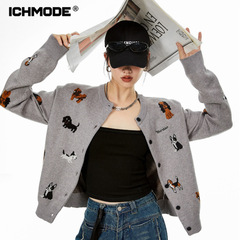 ICH MODE 美式短款针织衫开衫女春季毛衣外套上衣打底新款慵懒风