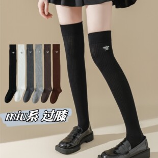 Autumn and Winter Seamless Bee-Pattern Over-The-Knee Socks for Women, Miu Series with Slight Compression for a Slimming Effect, Cotton Long Socks by Zhuji Hosiery