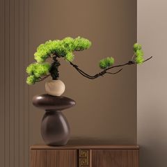 新中式花瓶仿真迎客松禅意摆件客厅玄关办公室盆景绿植酒店装饰品