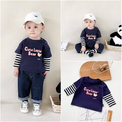 乳幼児男児長袖tシャツ春服洋風女児偽二枚上着春秋高級感ベビー子供服潮