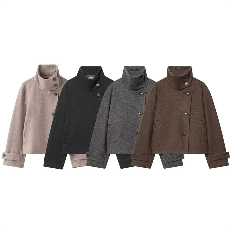 Myst&Za2026 Spring New Women's Clothing Versatile Long-Sleeved Double-Breasted Stand-Collar Jacket for Work Clothing 6318293