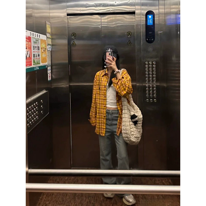 Гонконгский вкус ретро-желтая рубашка в клетку