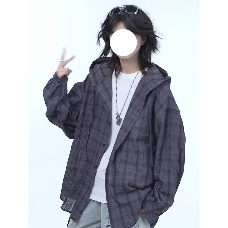 UPF50+轻薄防晒衬衫女夏季2025新款格子衬衣宽松大码防晒衣服外套