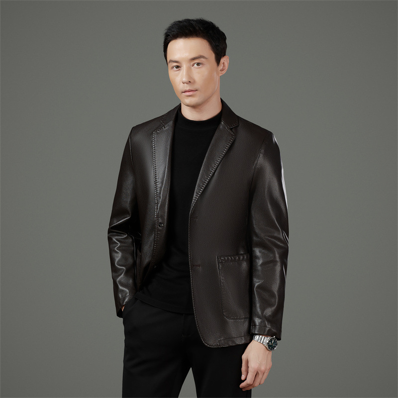 Áo Khoác Blazer Nam Da Thật Haining Thu Đông 2025 Màu Đen, Nâu