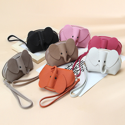 Japanese creative ins style cute little elephant zipper small wallet women's fresh and compact genuine leather coin coin purse wholesale