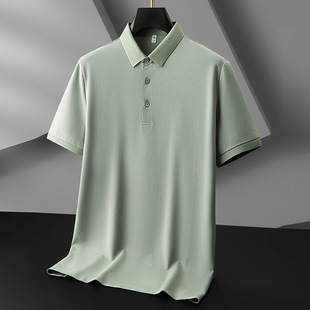 2025 New Summer Fish Scale Pattern Half-Sleeved Polo Shirt for Men Large Size Fat Loose Business Casual Lapel