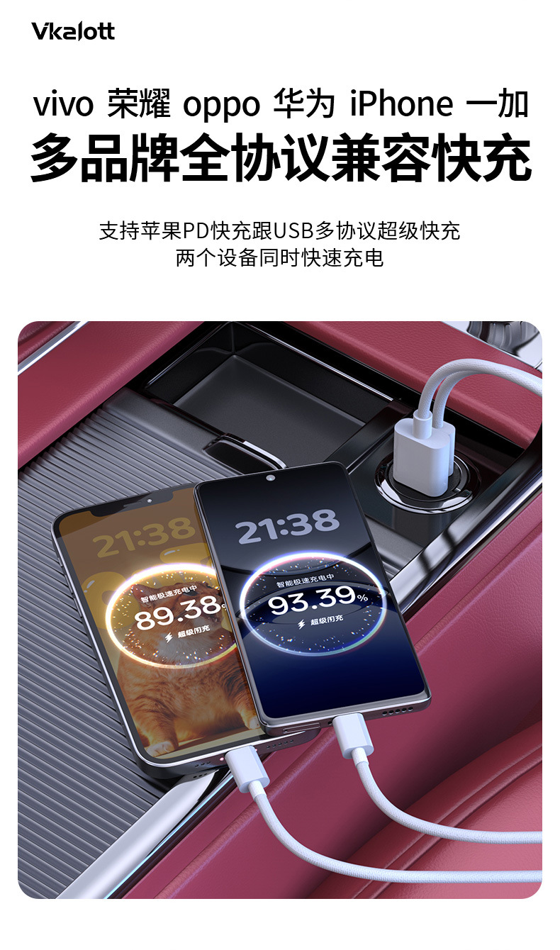 Cross-border car charger, mobile phone super-fast charging, cigarette lighter adapter, dual-port conversion plug, fast-charging car charger socket