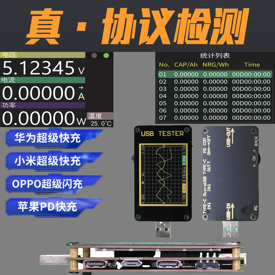 Измеритель характеристик питания KYK88USB: регистратор кривых напряжения, тока и мощности, тестер быстрой зарядки, универсальный эмулятор протоколов QC/PD