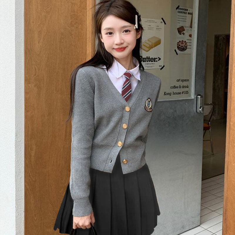 学院风短款红色针织开衫毛衣外套女秋冬季甜美高级复古感慵懒上衣|undefined