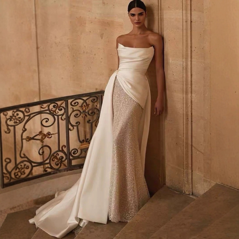 Wedding Dress Strapless Two-Way Slim Fit Mermaid Beaded Embroidery Two-Piece Detachable Train Wedding Dress