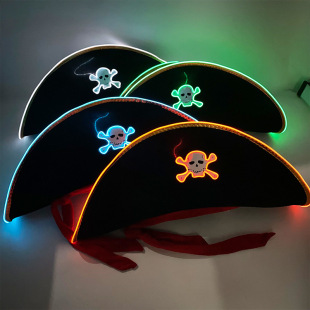 Halloween Party Cos Performance Props Pirates of the Caribbean Captain Luminous Hat Led Luminous Skull Pirate Hat
