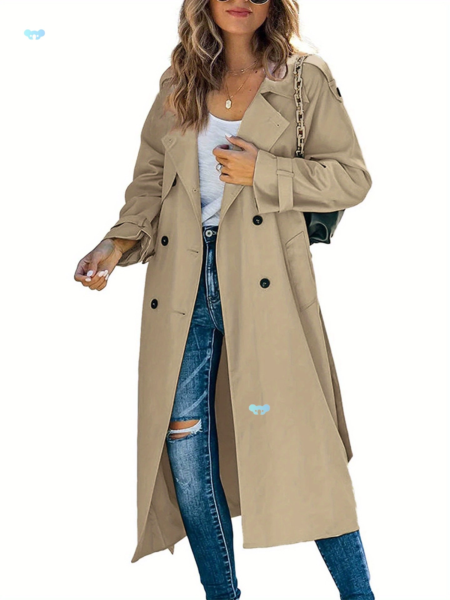 Women's Classic Double Breasted Long Trench Coat with Belt