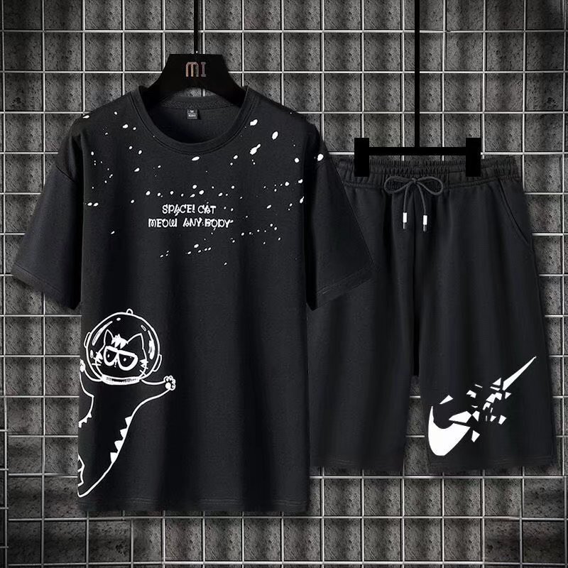 Sports Suit Men's Fitness Running Basketball Clothing Summer Two-piece Set Large Size Printed T-shirt Shorts Short-sleeved Clothes Sports Suit Men's Fitness Running Basketball Clothing Summer Two-piece Set Large Size Printed T-shirt Shorts Short-sleeved Clothes