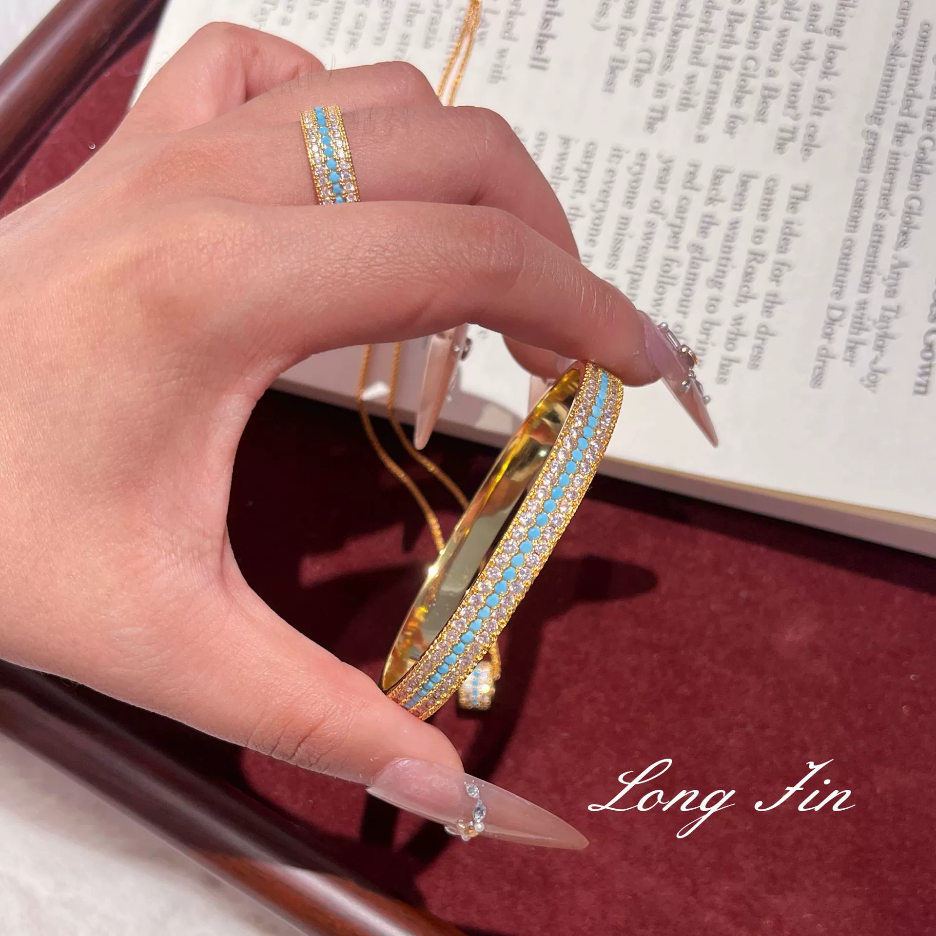 Set, bracelet, ring, necklace, diamond encrusted, light luxury style