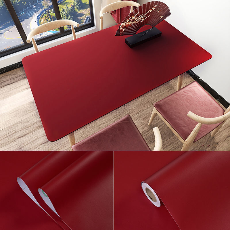 Gabinete de papel autoadhesivo rojo, renovación, muebles viejos, mesa, puerta de gabinete, papel tapiz festivo rojo chino, papel tapiz de boda