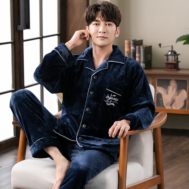 Otoño y invierno engrosado pijamas de terciopelo de coral para hombres invierno de franela para hombres primavera y otoño ropa para el hogar para hombres