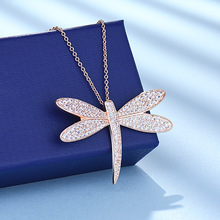 新款蜻蜓昆虫项链女18k玫瑰金日韩采用施华洛世奇水晶元素毛衣链