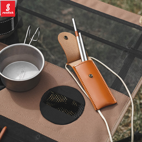 Mountain customer outdoor camping picnic portable solid wood folding chopsticks camping barbecue picnic single chopsticks with leather case