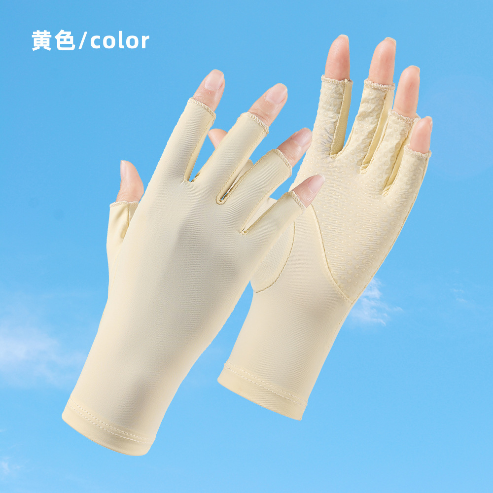 Protección solar guantes de uñas verano medio dedo Seda de hielo de las mujeres de conducción antideslizante transpirable pantalla táctil delgada guantes de protección UV