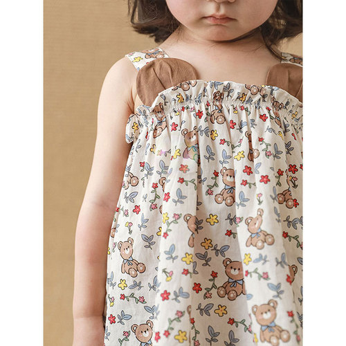 Qiu Duomeng Girls' Floral Camisole Top Shorts Set Summer Children's Cartoon Short-Sleeved T-Shirt Baby Pants