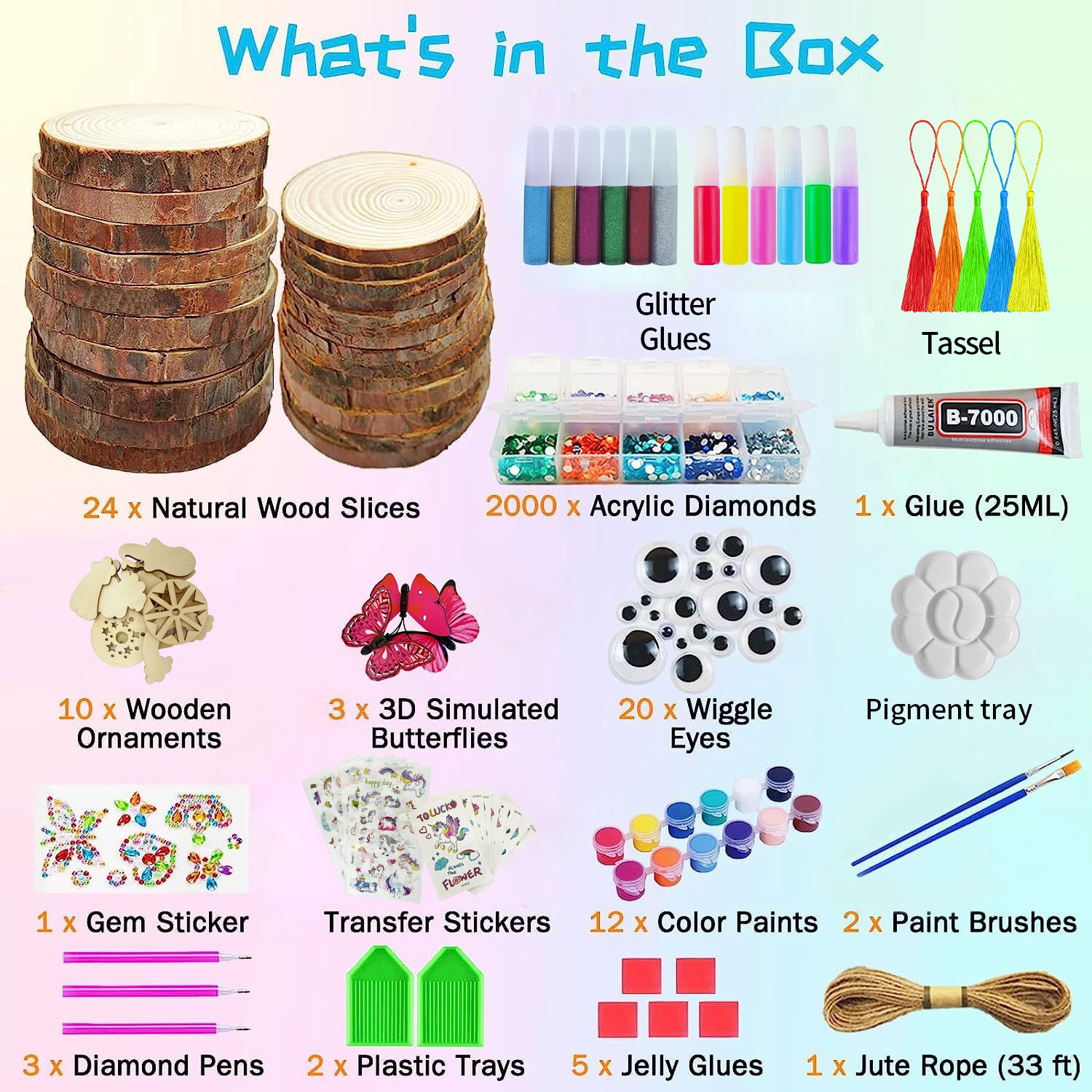 Wooden DIY Craft Kit Luminous Suitable for 6-12 Years Old Boys and Girls 24 Pieces Wood Pieces with Diamond Painting