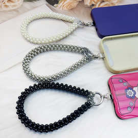 手机挂绳短款热销高端仿珍珠手腕串珠手提链挂饰链条手机壳挂链