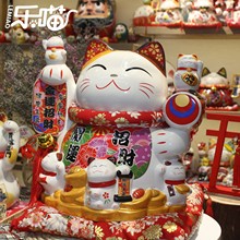 乐喵14寸大号陶瓷招财猫 家居创意摆件 店铺酒店开业前台 存钱罐