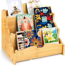 跨境木质贺卡展示架供应商多功能贴纸展示架零售架木质桌面置物架