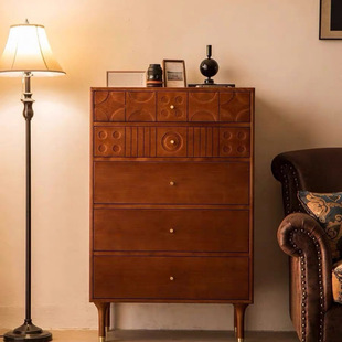 Nordic Vintage Drawer Cabinet Side Cabinet Storage Solid Wood Bedroom Living Room Storage Cabinet Ancient Drawer Boxwood Hallway