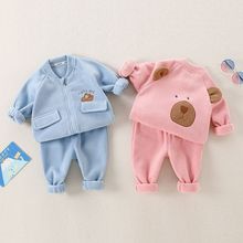 清仓 秋冬季绒面ins风儿童服装外出衣服两件套婴幼儿外套宝宝套装