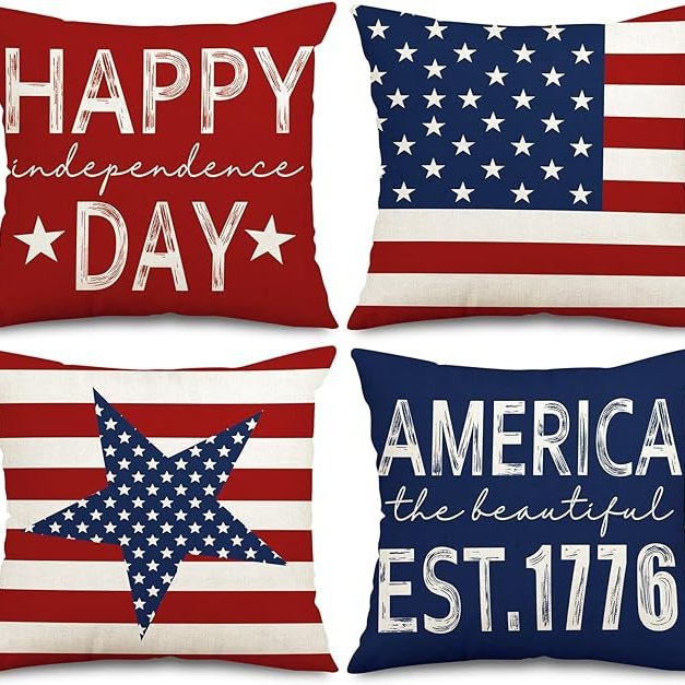 Transfronterizo Día de la Independencia de Amazon impresión lino almohada funda aniversario para celebrar el hogar vestido almohada funda mayorista