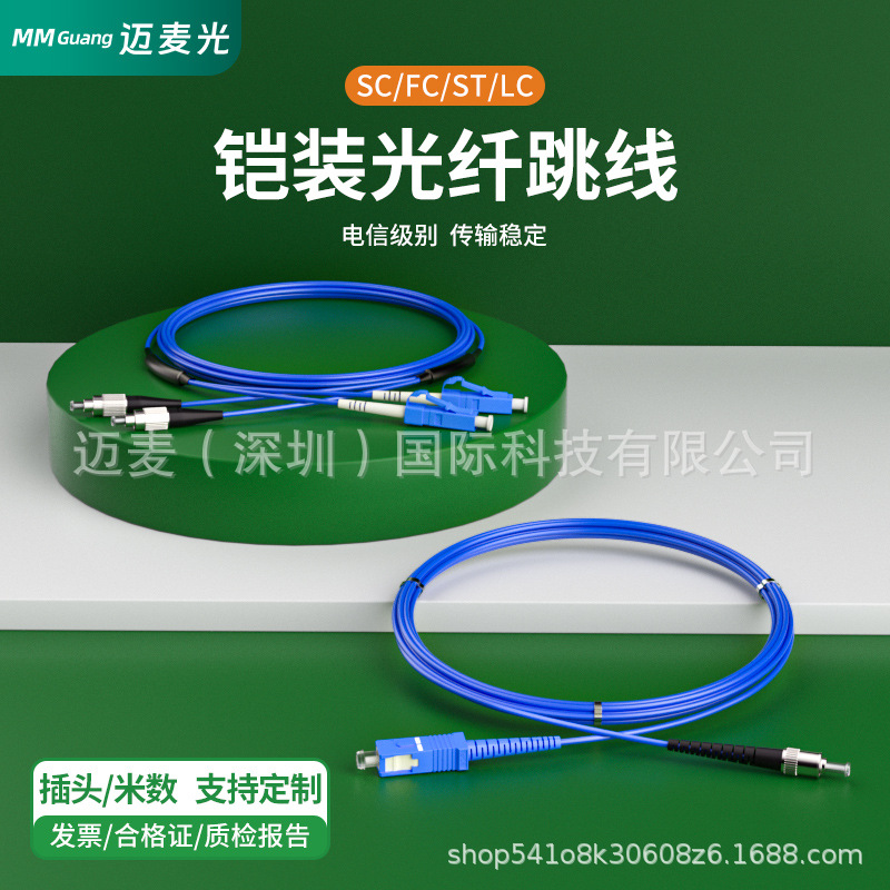 LC/SC/FC/ST转接型单模单芯/双芯3.0mm 机房软铠装防鼠咬光纤跳线