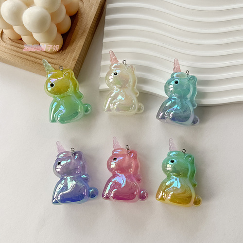 New creative cartoon luminous plated UV gradient unicorn pendant student bag DIY pendant wholesale keychain