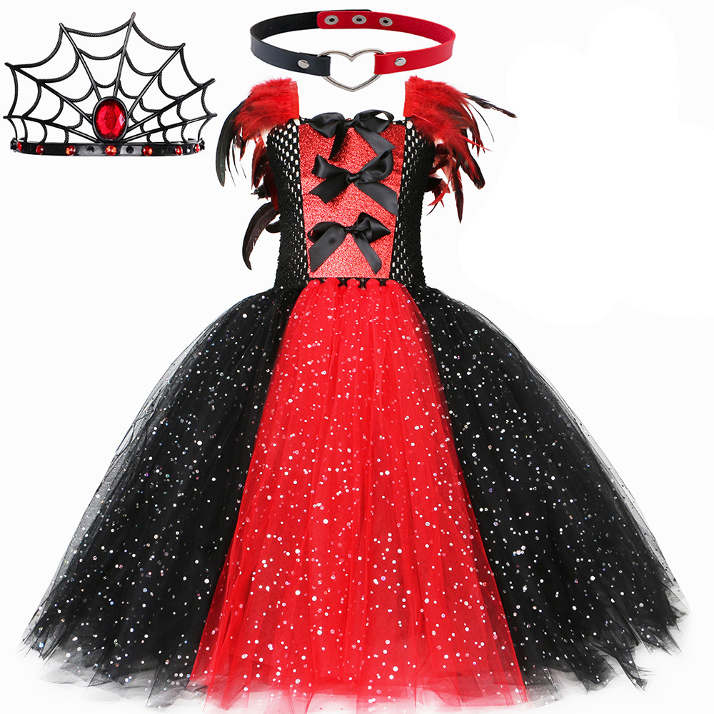 Abbigliamento per bambini Vestito da vampiro e zombie per bambini Costume da cosplay di Halloween per ragazze Vestito da tutù in tulle a rete_voghion.com