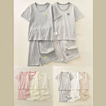 一包价出口日本儿童家居服短袖短裤套装氨棉薄款夏季四季睡衣一套