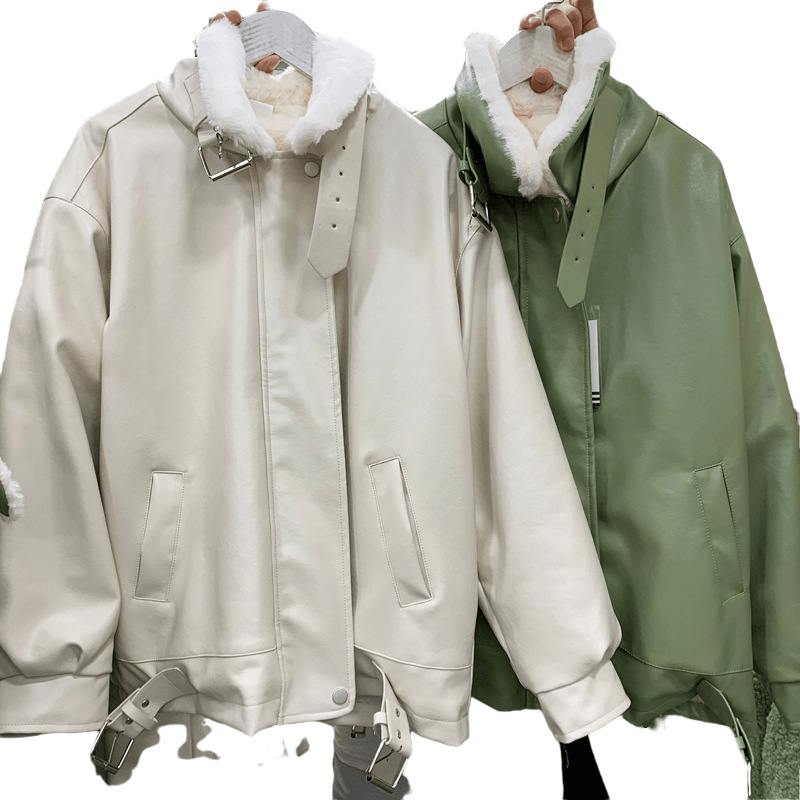 ChicShe Giacca da motociclista in pelle di pecora corta da donna, stile coreano, in lana d'agnello, in cotone_voghion.com