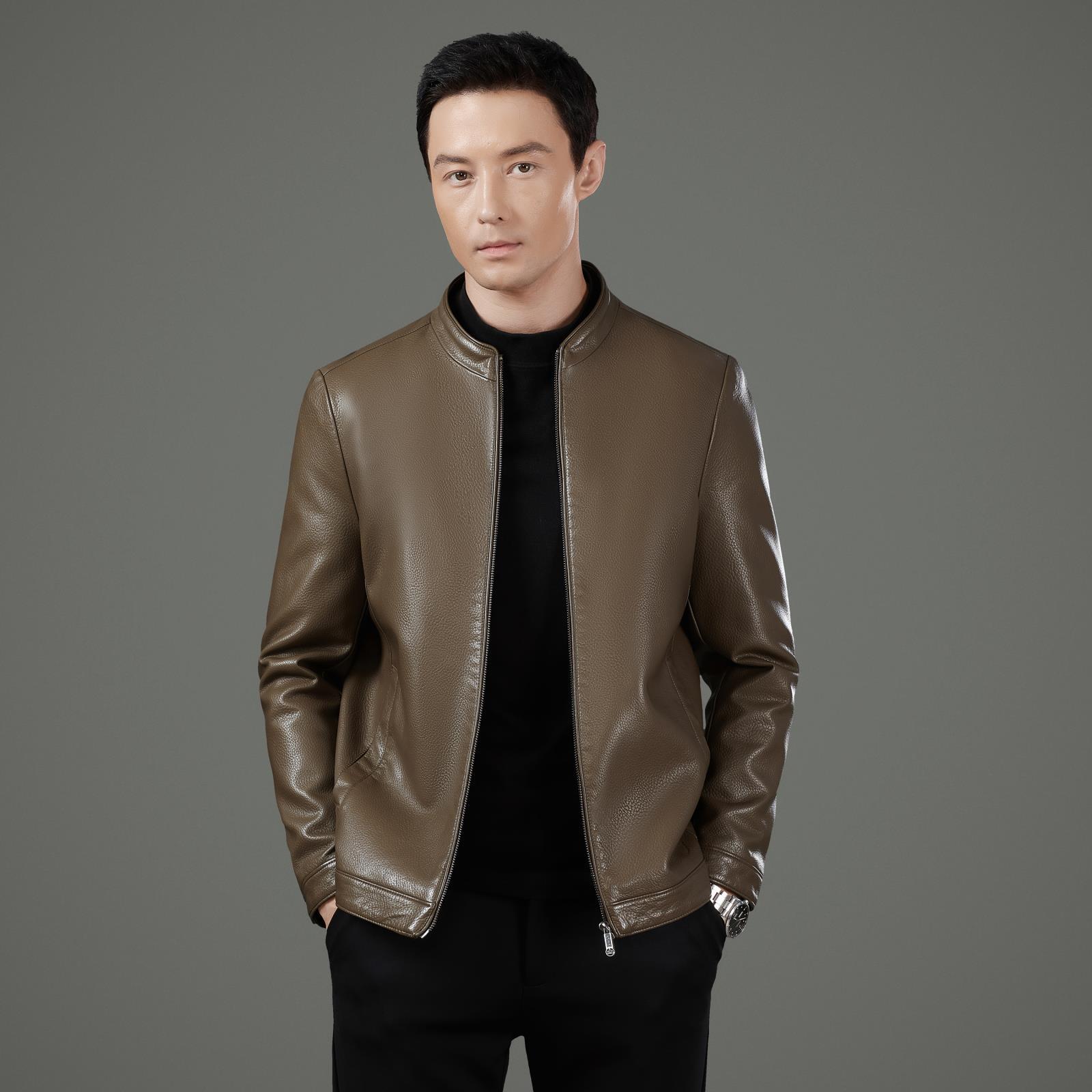 品牌立领男士真皮皮衣2025秋冬青中年休闲加绒机车绵羊皮夹克外套