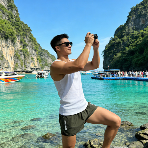 New men's swimming trunks with personalized printing, vacation style wading, quick-drying beach trunks, adjustable size, double layer to prevent embarrassment