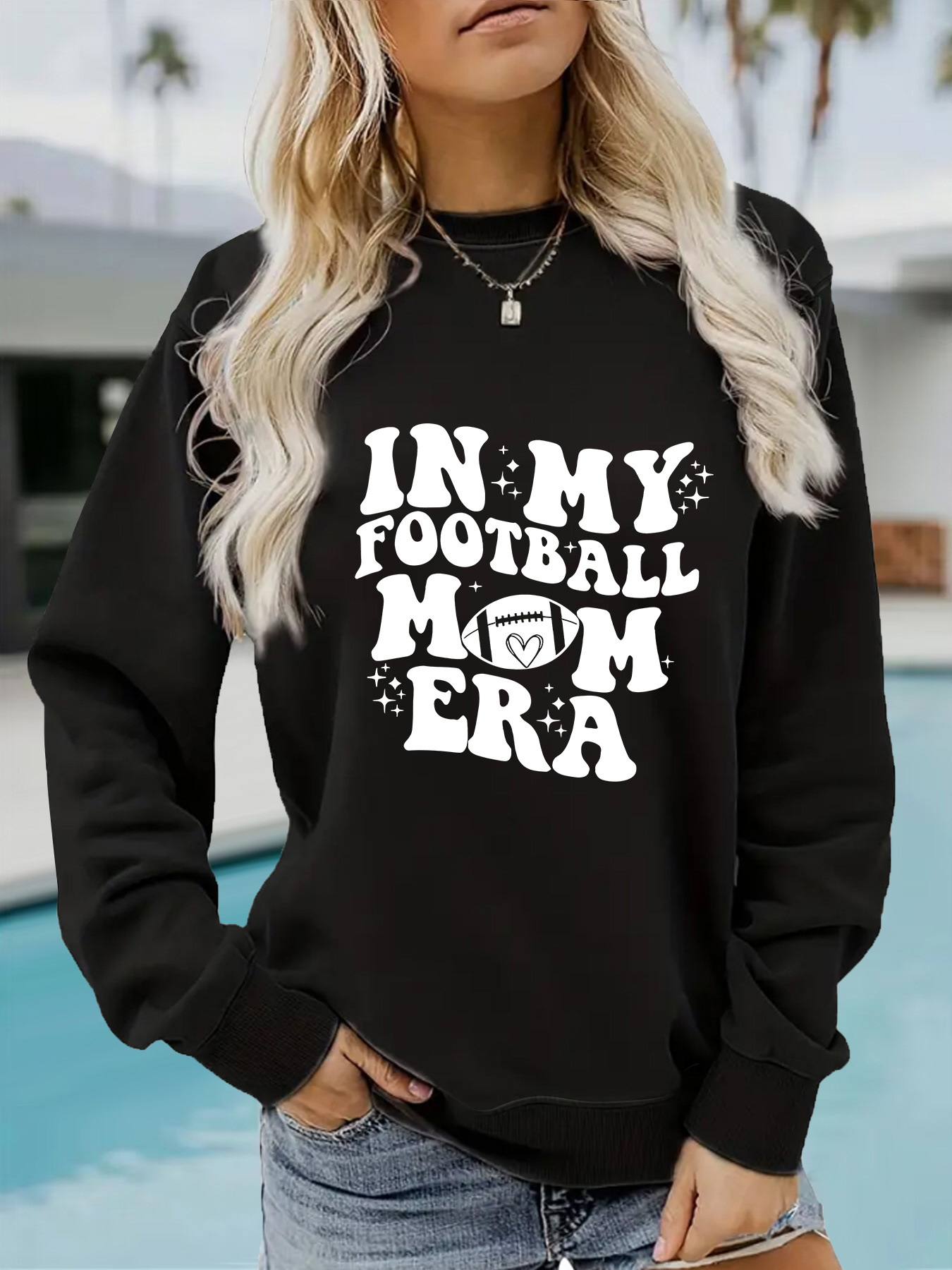 Autumn And Winter Women's Casual Long Sleeve Round Neck IN MY FOOTBALL Printed Pullover Sweatshirt_desvips.com