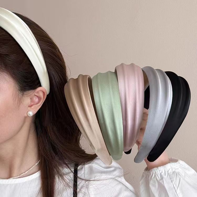 2025 Korean Style Fresh Style Hair Band Women's Satin High-end Wide-brimmed Hair Stamp Hair Bundle All-match Outgoing Headband Hair Accessories