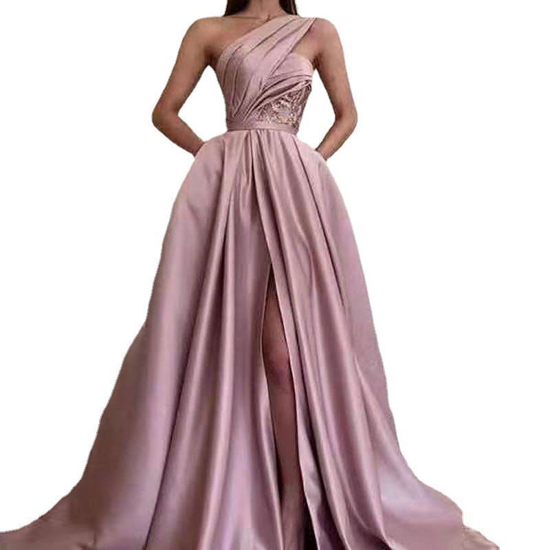 El Comercio Exterior de Europa y América Amazon AliExpress deseo nuevo solo hombro varilla raso vestido largo slim fit adelgazamiento