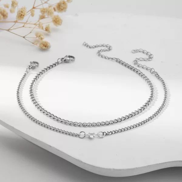 Stainless Steel Love Heart Bracelet 2-Piece Set, Niche Design Popular on Instagram, European and American Cross-Border Bestseller, High-End Couple Bracelets
