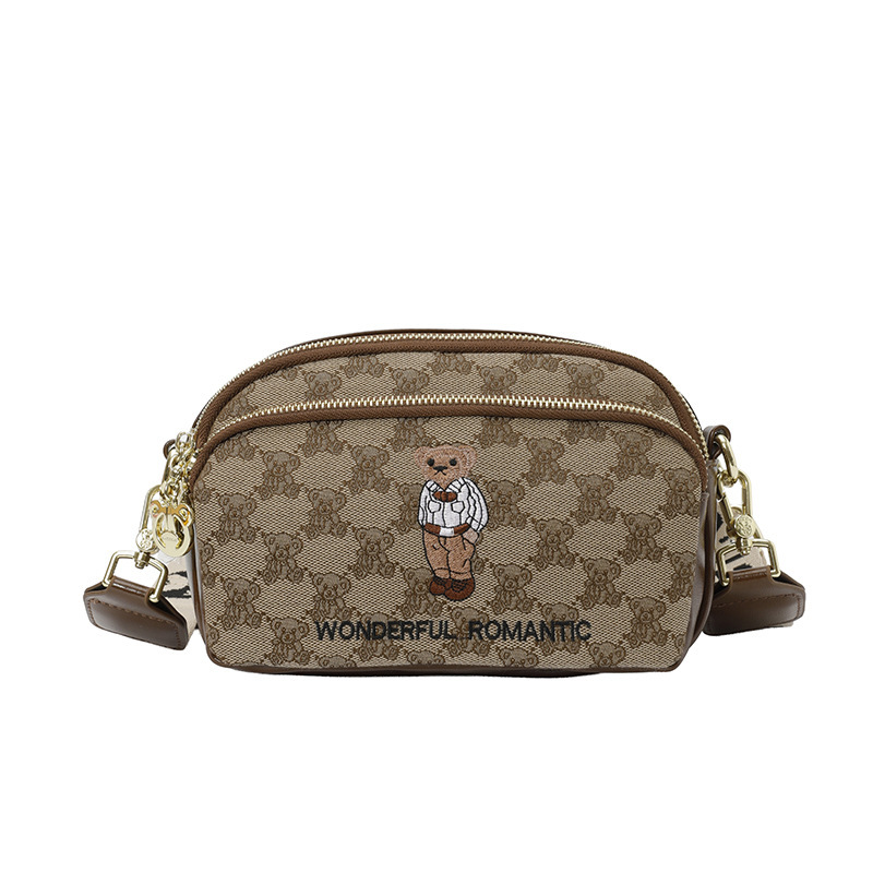 2026 New Style Bear Embroidery Crossbody Bag for Women, Fashionable Versatile Canvas Shoulder Bag, Mini Small Bag, Trendy Style